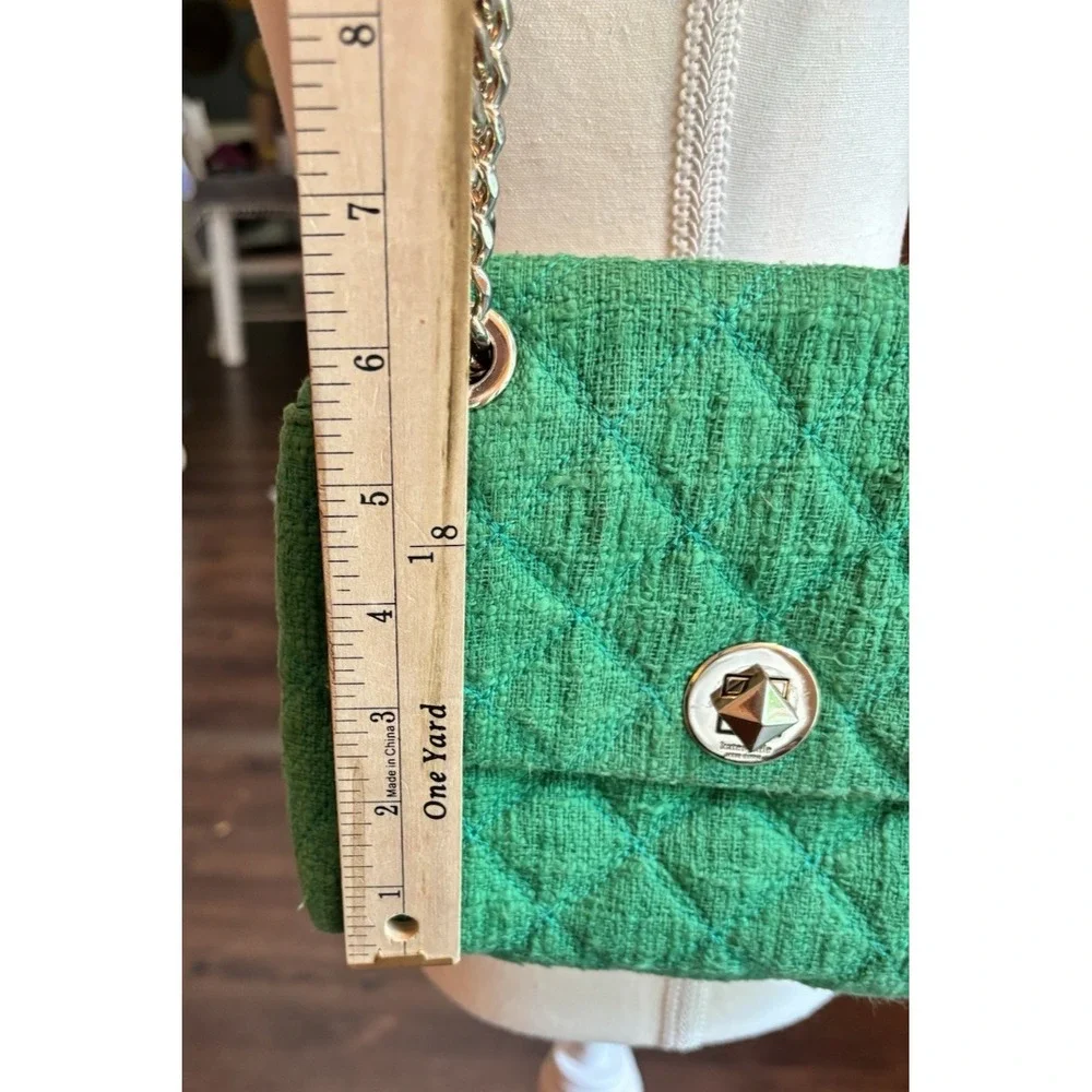 Kate‎ Spade Natalia Solid Quilted Tweed Crossbody Kelly Green Gold Chain New